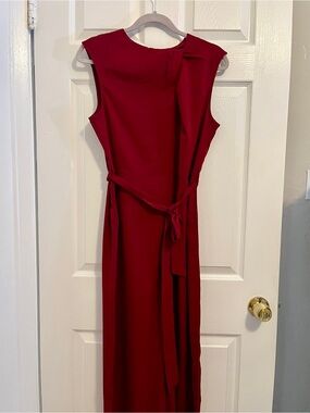 Sleeveless Maroon Tie-Waist Women's Jumpsuit L